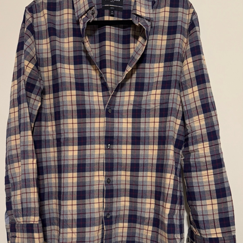 Bonobos Navy and Cream Plaid Casual Shirt